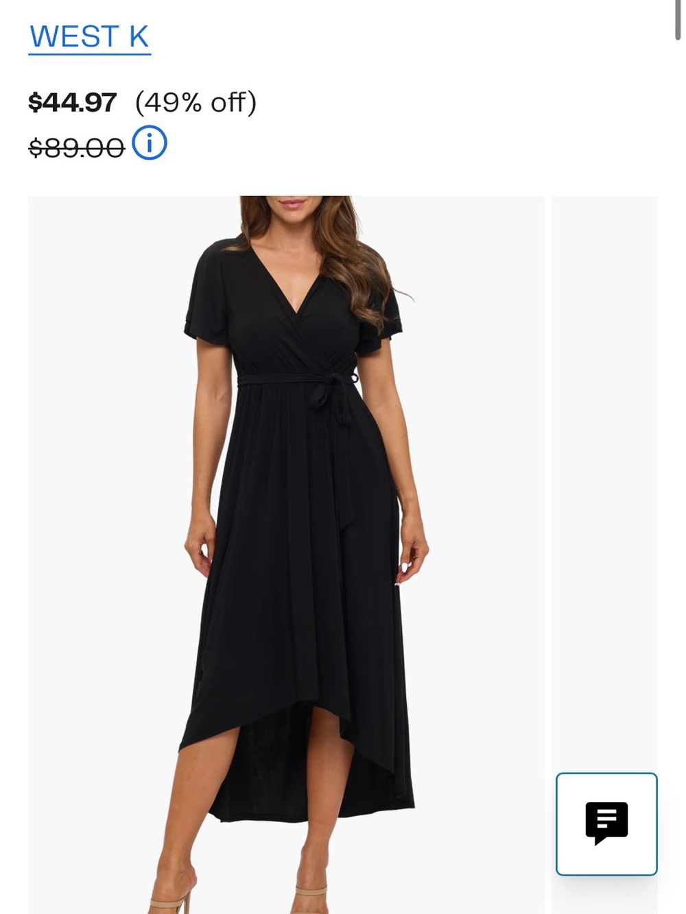 West K Black Wrap High-Low Dress with Tie Waist